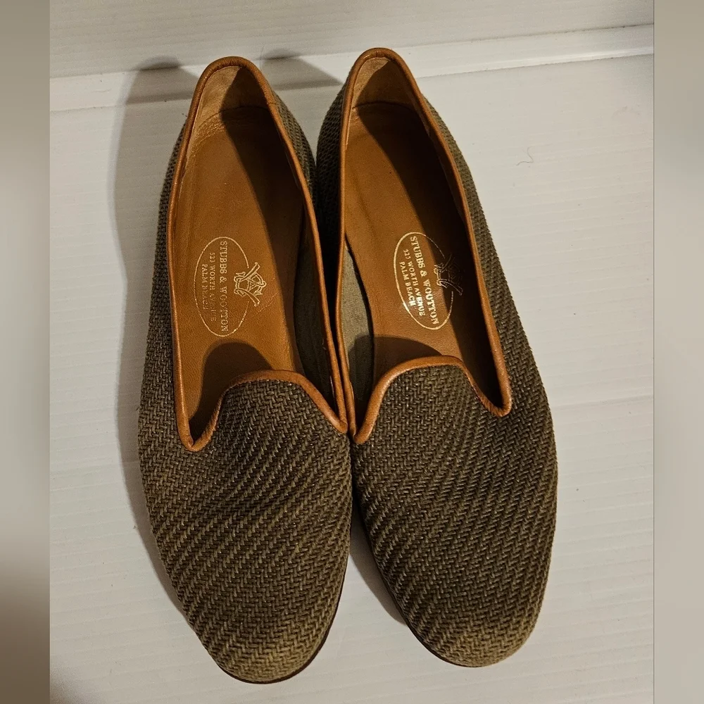 Stubbs&Wootton Woven Leather Smoking Slippers Loafers Women’s 7.5 Designer Flats